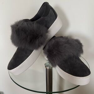 Michael Kors Women's Gray Rabbit Fur-Trimmed Platform Sneakers